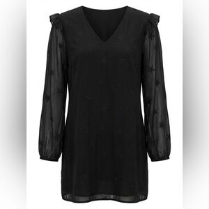 Michael Stars Black Star Embroidered Sheer Sleeve Shift Dress XS